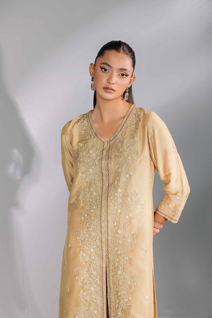 2 Piece Brown Silk Embroidered Suit