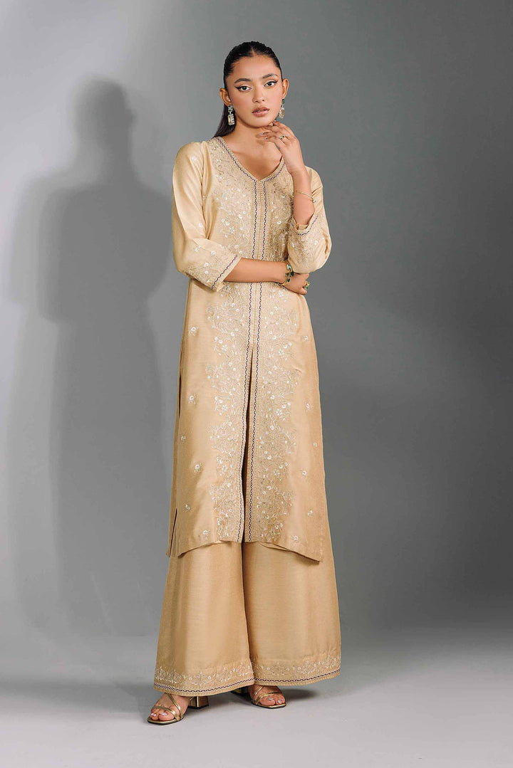 2 Piece Brown Silk Embroidered Suit