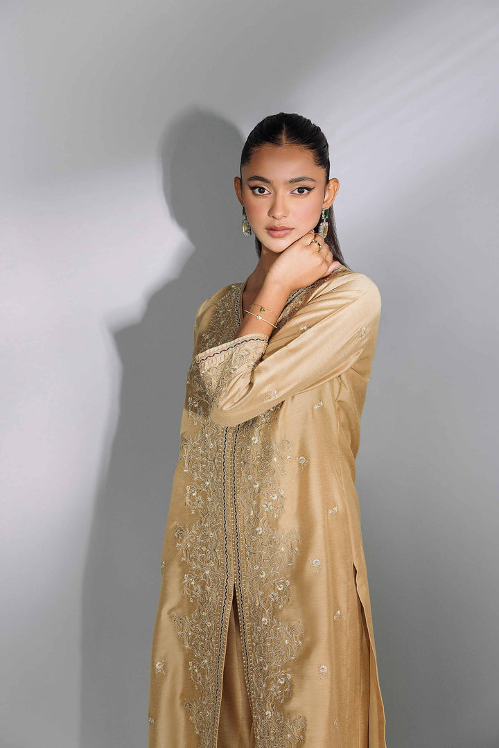 2 Piece Brown Silk Embroidered Suit