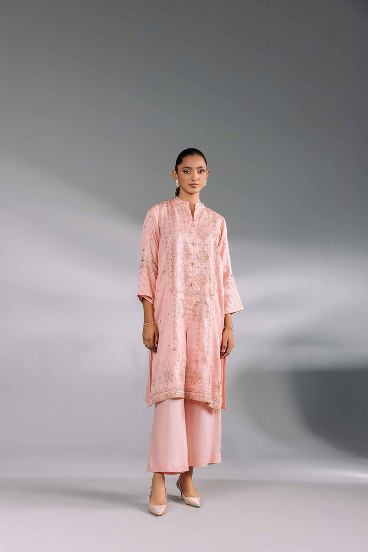 2 Piece Pink Silk Embroidered Suit