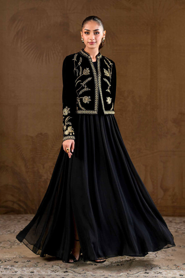 1 Piece Black Velvet EMbroidered Jacket