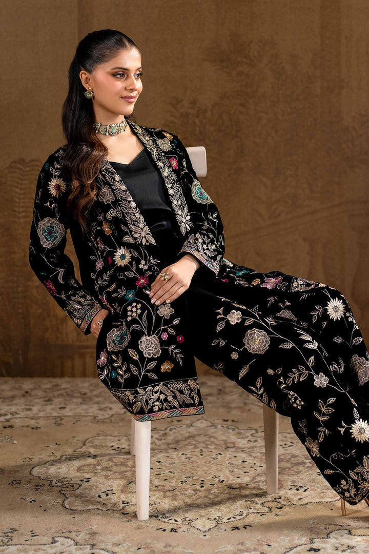 2 Piece Black Velvet Embroidered Suit