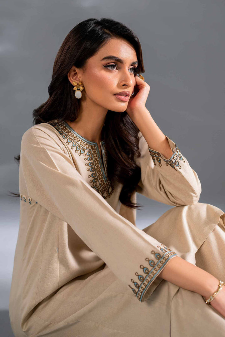 2 Piece Beige Karandi Embroidered Suit