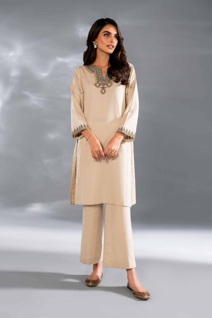 2 Piece Beige Karandi Embroidered Suit