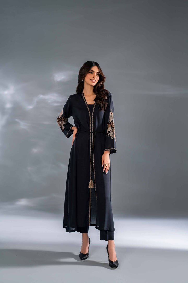 2 Piece Black Linen Embroidered Suit