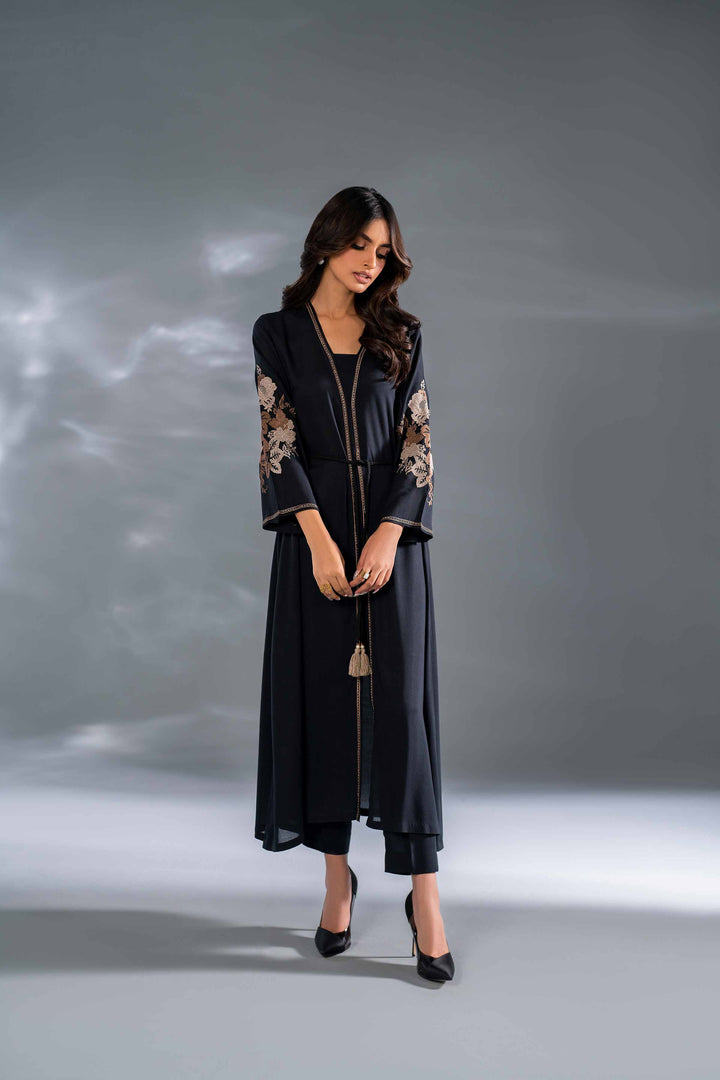 2 Piece Black Linen Embroidered Suit