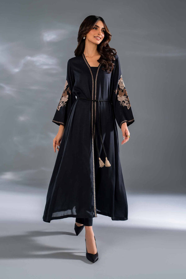 2 Piece Black Linen Embroidered Suit