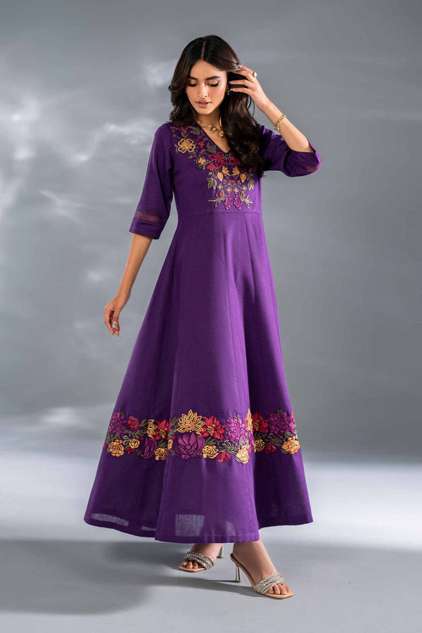 2 Piece Purple Embroidered Karandi Suit