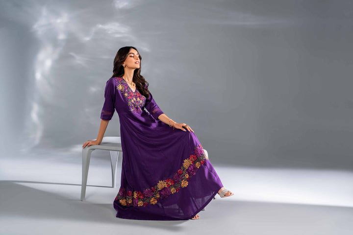 2 Piece Purple Embroidered Karandi Suit