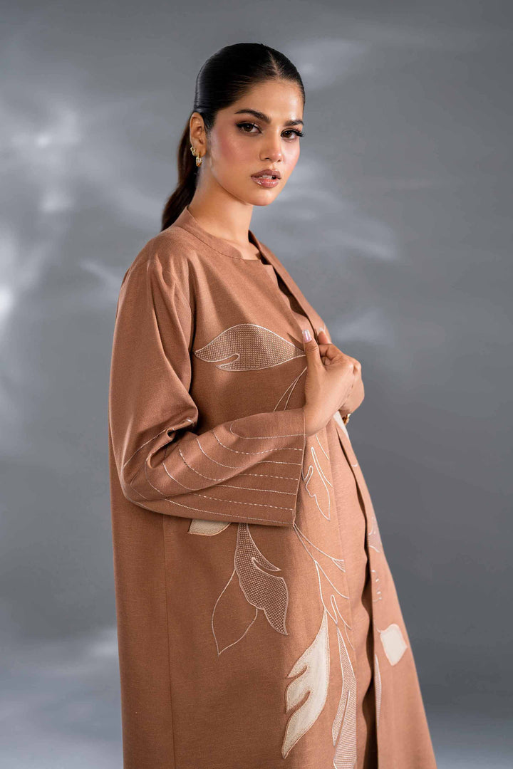 3 Piece Embroidered Coffee Winter Karandi Suit