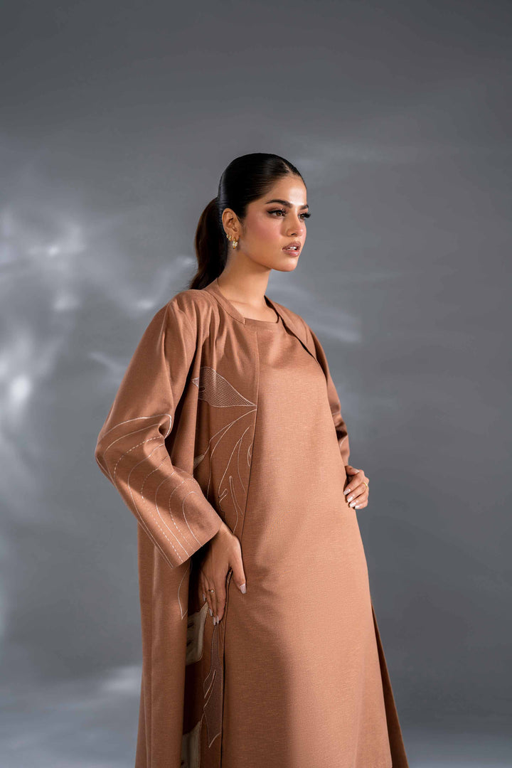 3 Piece Embroidered Coffee Winter Karandi Suit