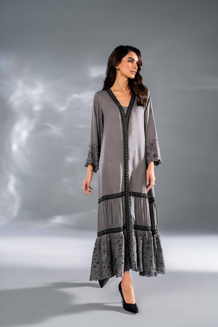 2 Piece Grey Embroidered Linen Suit