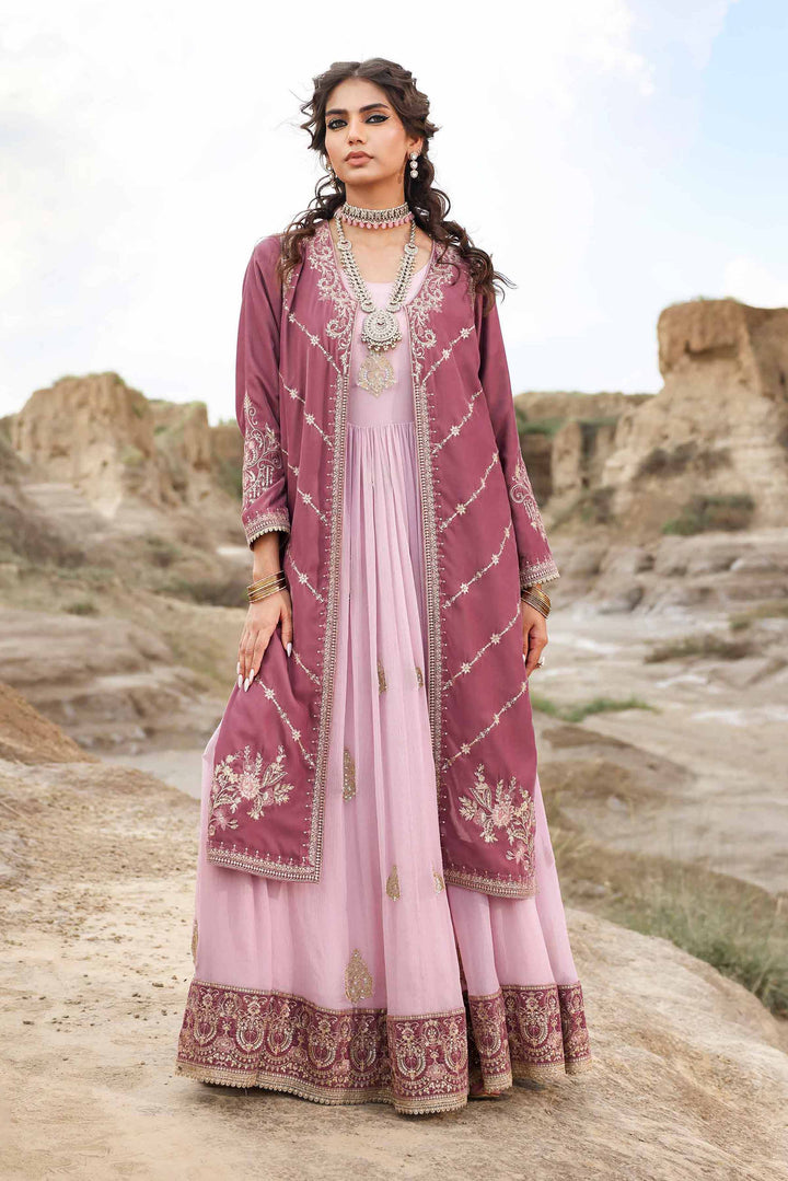 2 Piece Velvet & Chiffon Lilac Embroidered Winter Suit