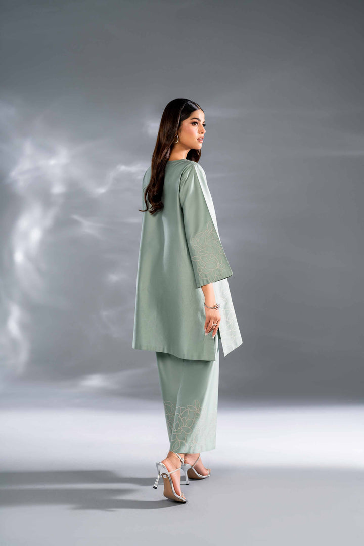 2 Piece Aqua Sateen Embroidered Suit