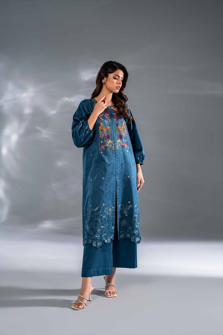 2 Piece Blue Sateen Embroidered Suit