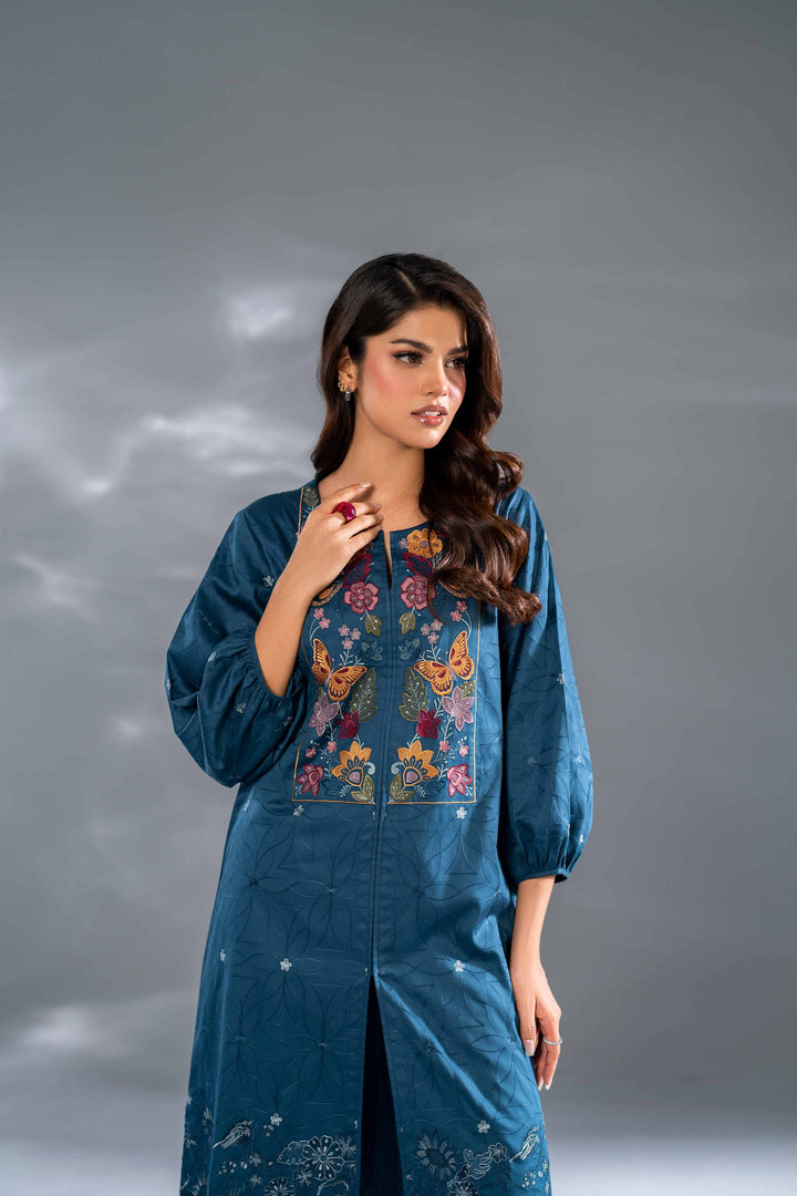 2 Piece Blue Sateen Embroidered Suit