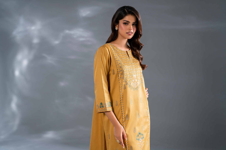 2 Piece Gold Sateen Embroidered Suit