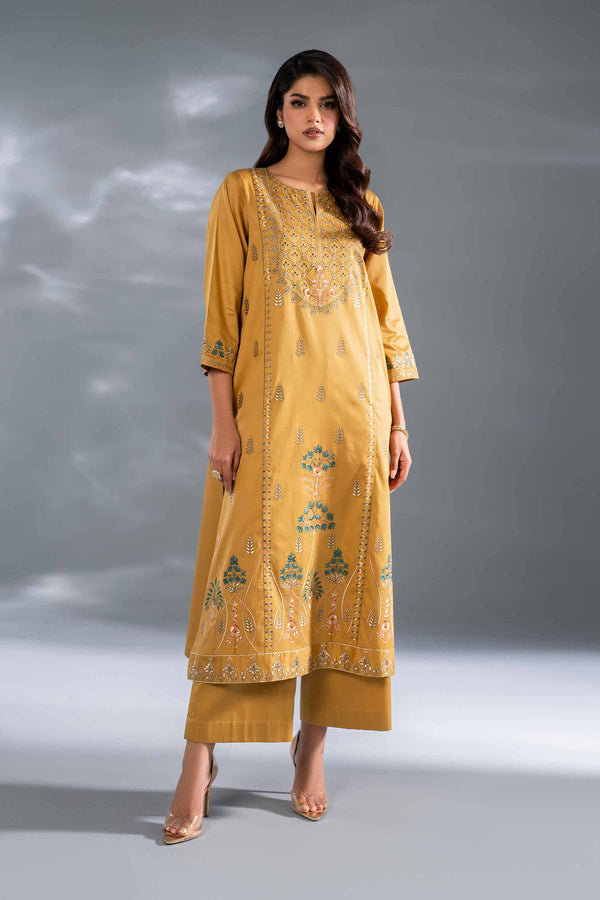 2 Piece Gold Sateen Embroidered Suit