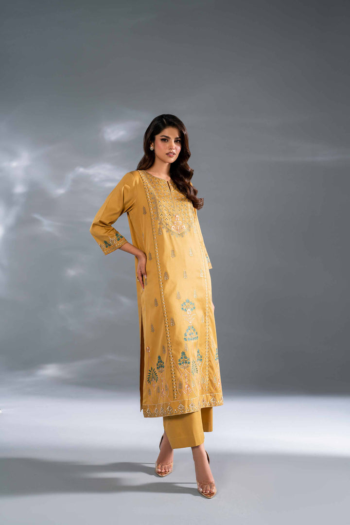 2 Piece Gold Sateen Embroidered Suit