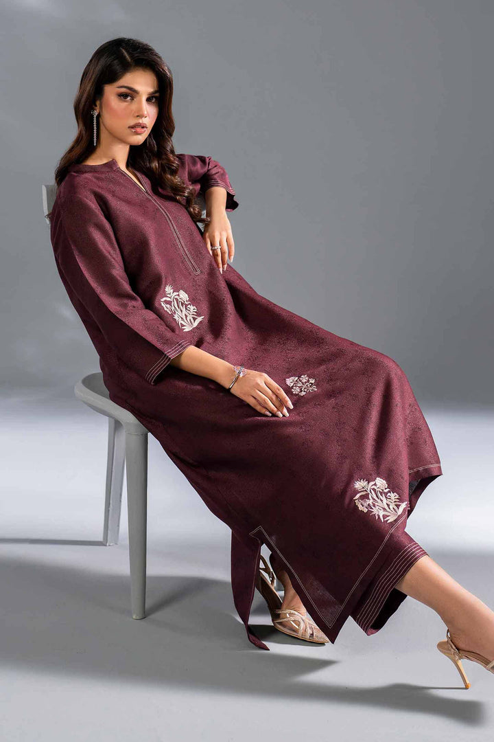 2 Piece Brown Embroidered Self Jacquard Suit