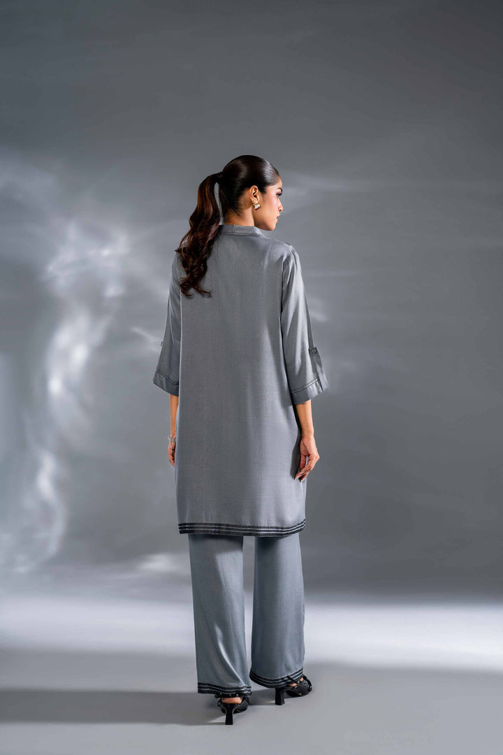 2 Piece Grey Cotail Embroidered Suit