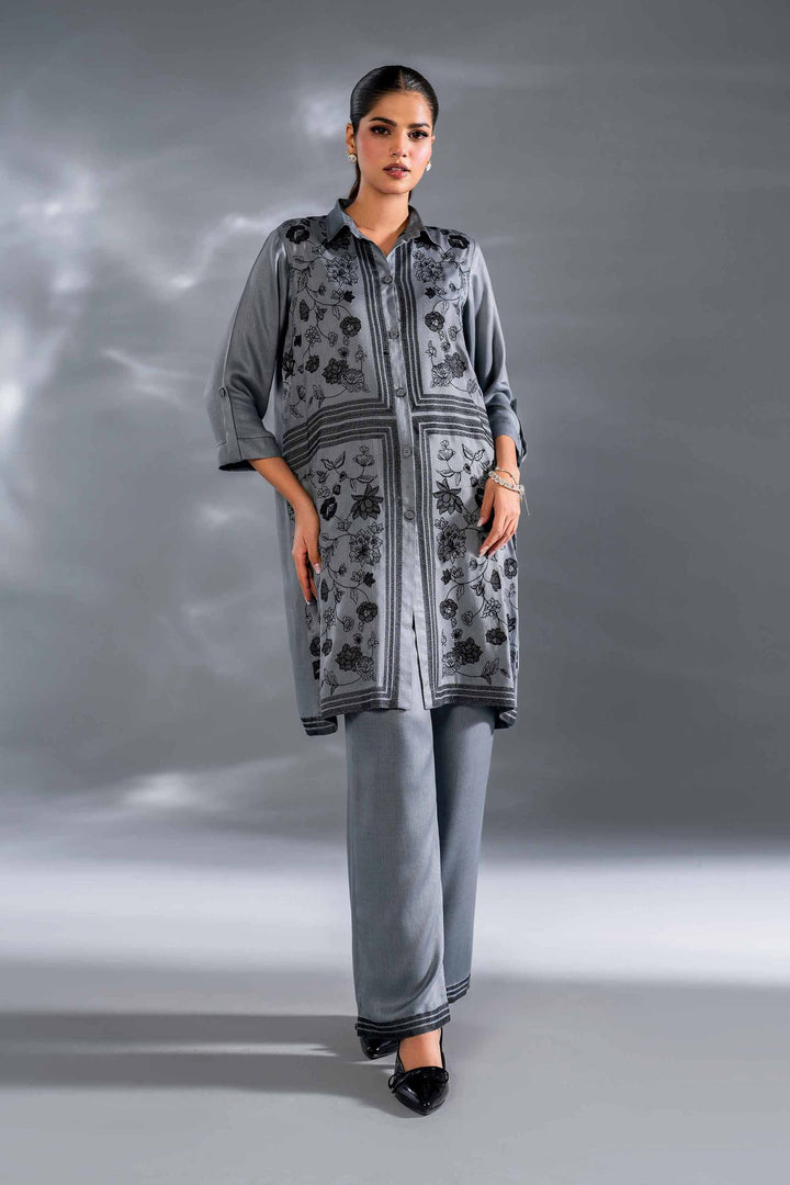 2 Piece Grey Cotail Embroidered Suit