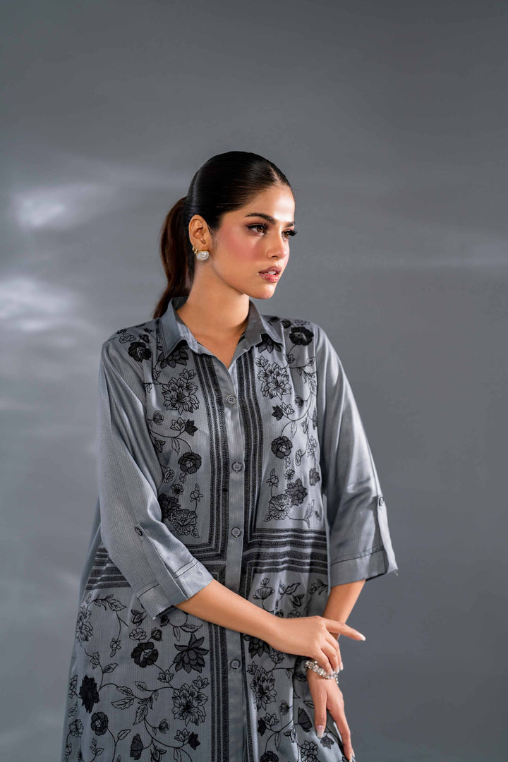 2 Piece Grey Cotail Embroidered Suit