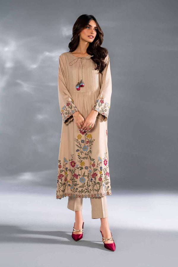 2 Piece Beige Texture Embroidered Suit