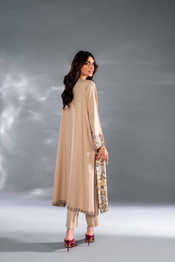 2 Piece Beige Texture Embroidered Suit