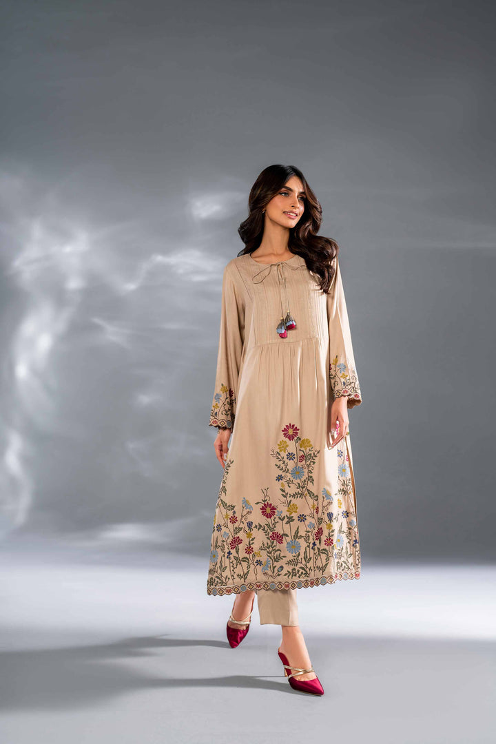 2 Piece Beige Texture Embroidered Suit