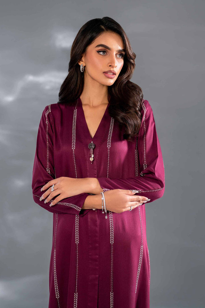 2 Piece Wine Cotail Embroidered Suit