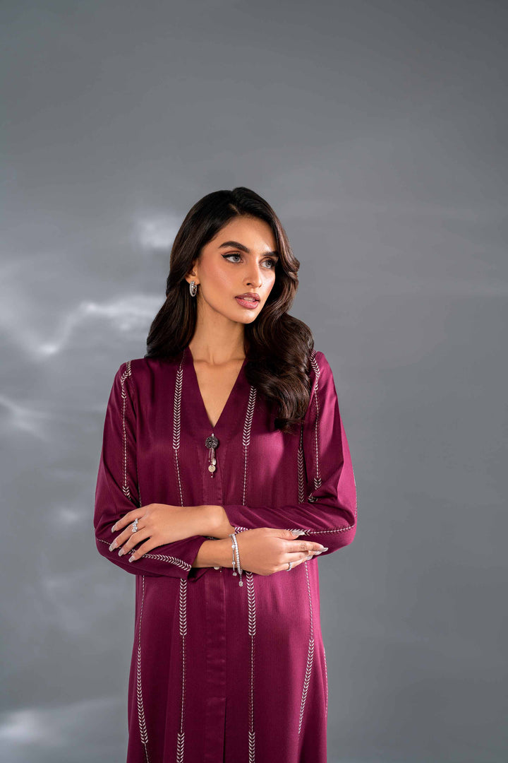 2 Piece Wine Cotail Embroidered Suit