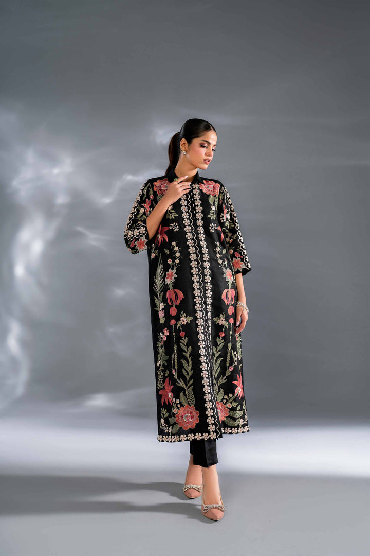 2 Piece Black Self Jacquard Embroidered Suit