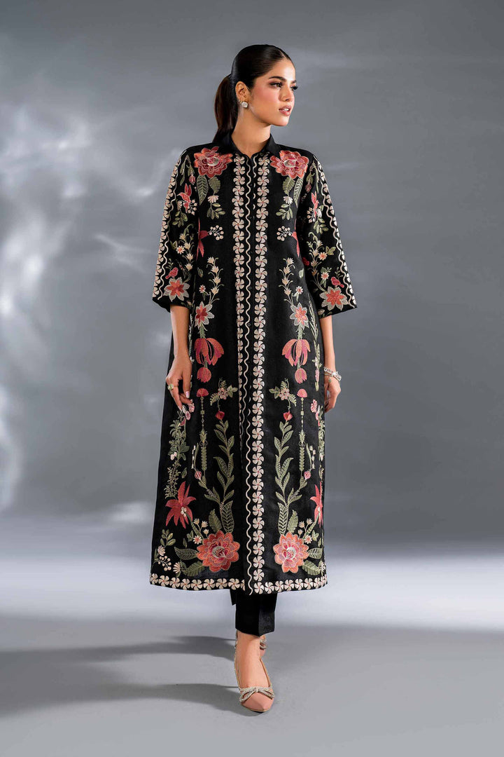 2 Piece Black Self Jacquard Embroidered Suit