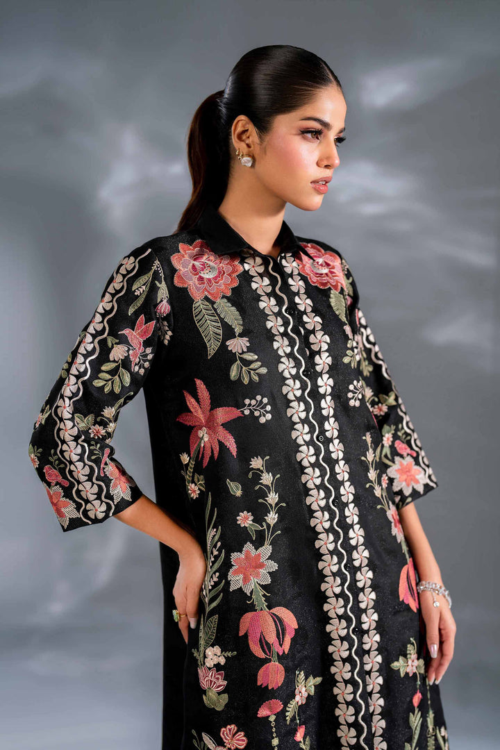 2 Piece Black Self Jacquard Embroidered Suit