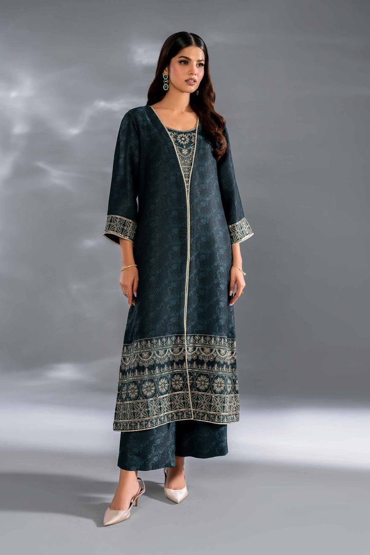 2 Piece Green Self Jacquard Embroidered Suit