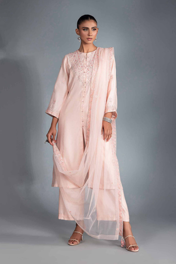 3 Piece Pink Net & Lakhani Chiffon Embroidered Suit