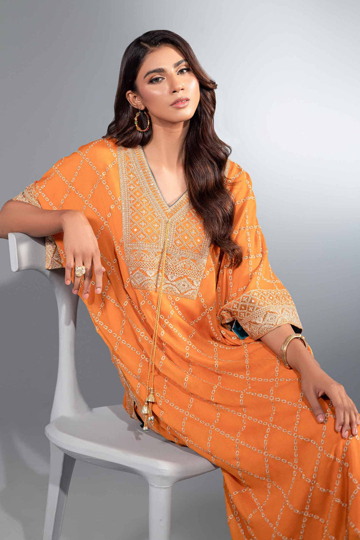 2 Piece Orange Chiffon & Silk Embroidered Suit