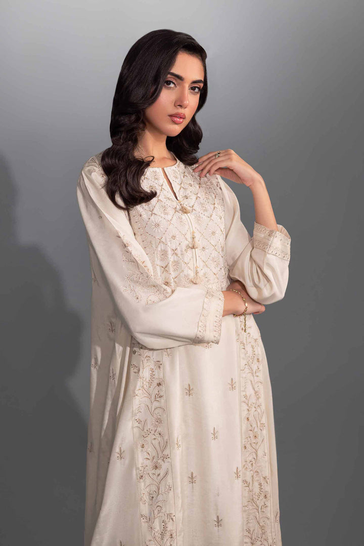 2 Piece Off White Silk & Lakhani Chiffon Embroidered Suit