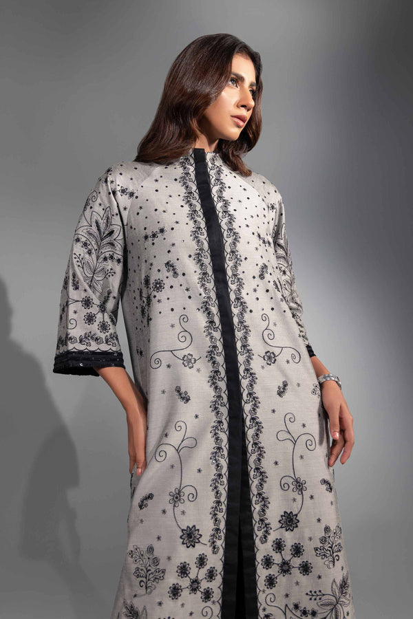 1 Piece Grey & Black Embroidered Matka Silk Jacket