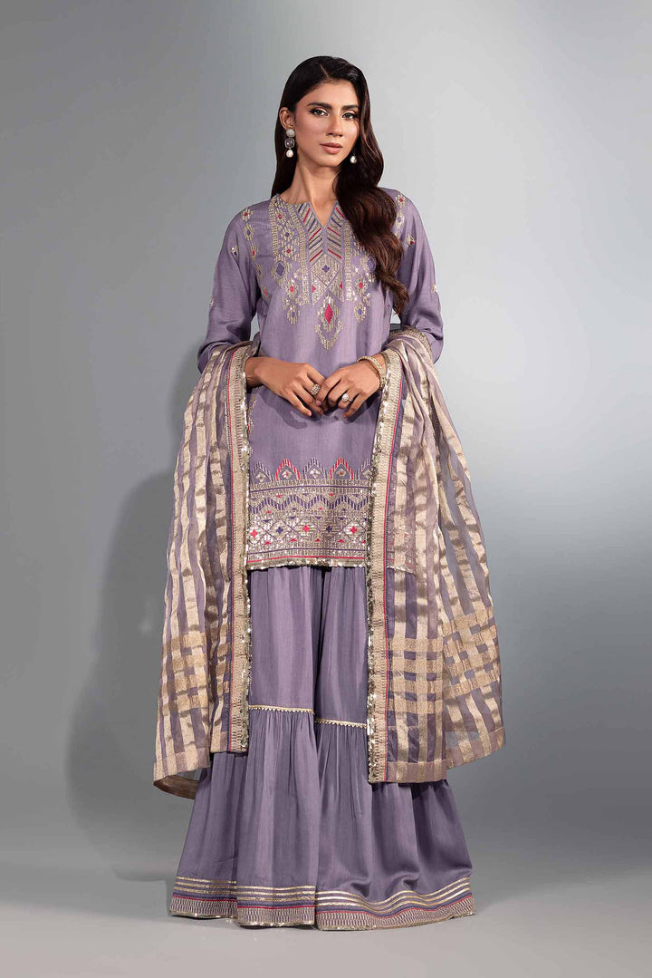 3 Piece Lilac Organza & Viscose Embroidered Suit