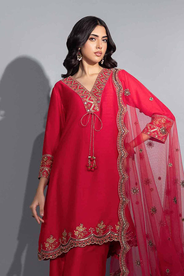 3 Piece Pink Net & Silk Embroidered Suit