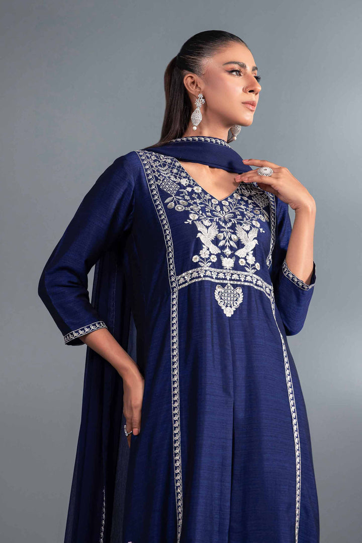 3 Piece Blue Silk & Lakhani Chiffon Embroidered Suit