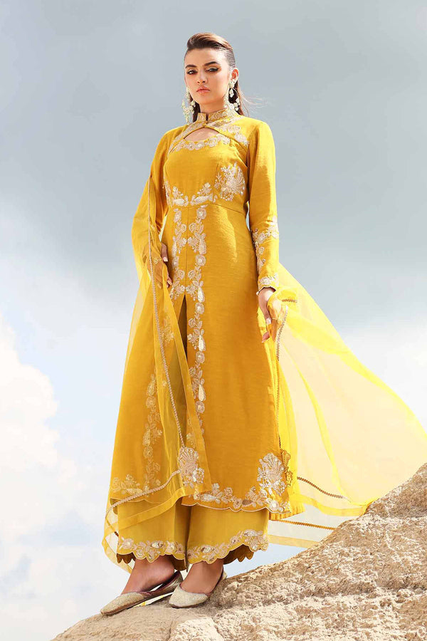 3 Piece Net & Silk Honey Embroidered Suit