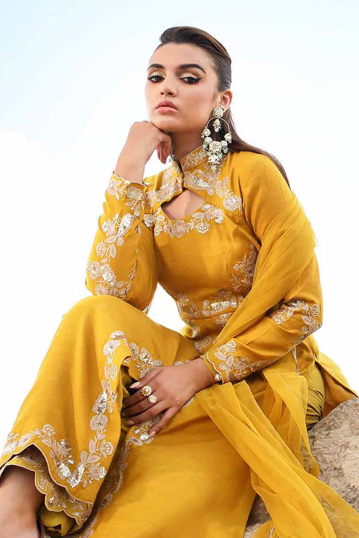 3 Piece Net & Silk Honey Embroidered Suit