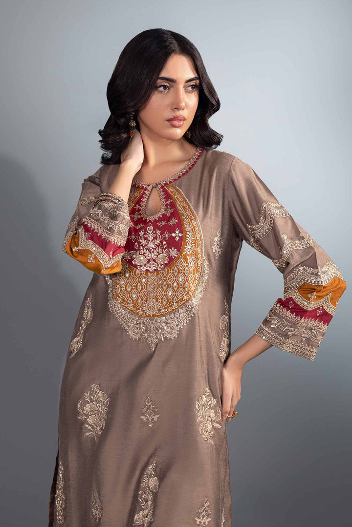 2 Piece Beige Matka Silk Embroidered Suit