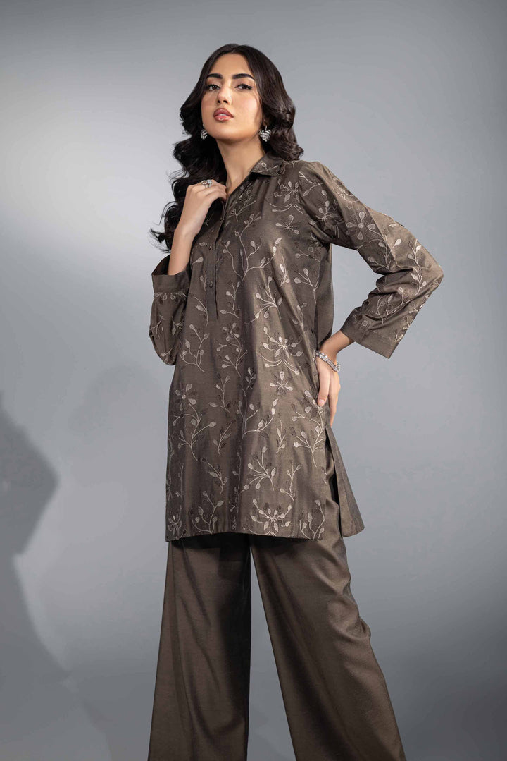 2 Piece Fancy Fabric Brown Embroidered Suit