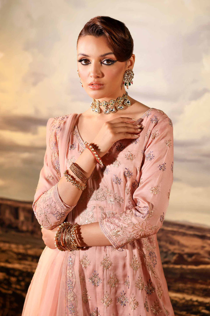 3 Piece Net & Silk Pink Embroidered Winter Suit