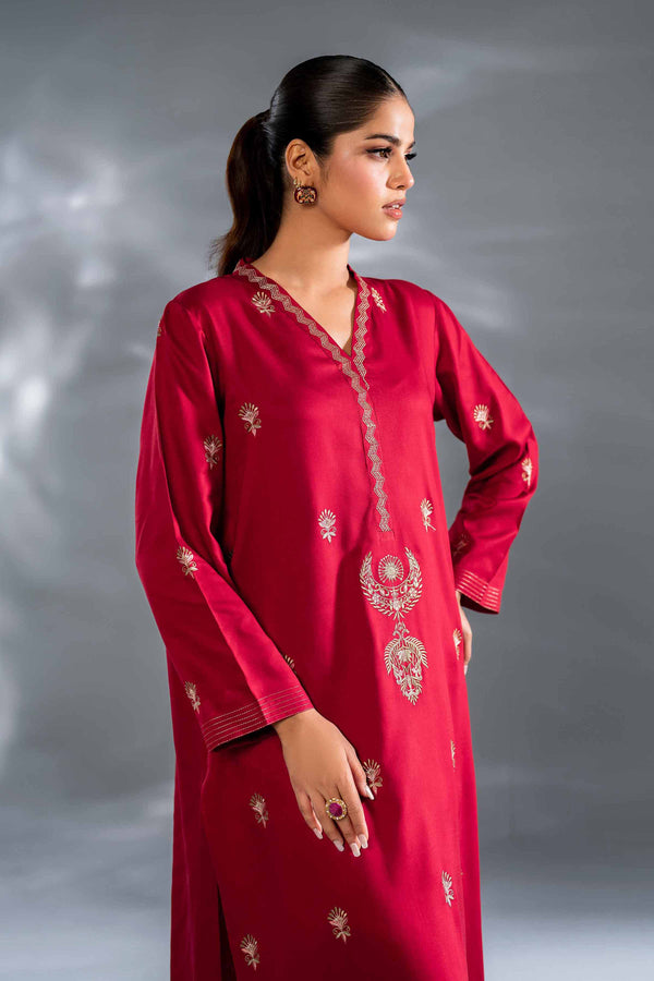 2 Piece Red Fancy Fabric Embroidered Suit