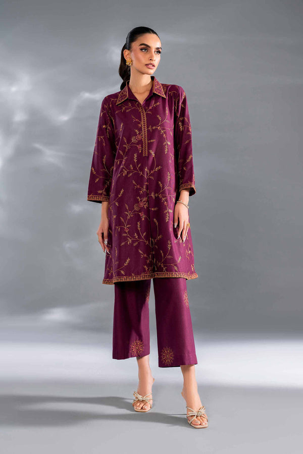 2 Piece Magenta Embroidered Karandi Suit